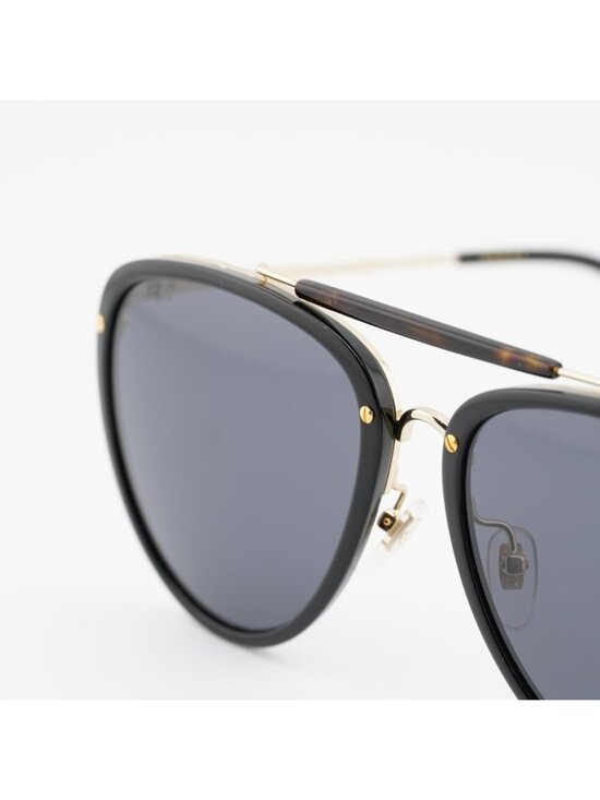 Gucci GG0672S 001 Sunglasses Black Gold Aviator Frame, Grey Lenses